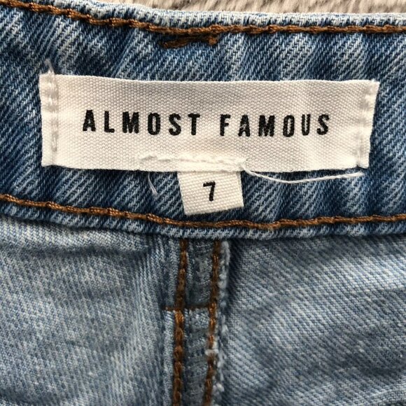 Almost Famous Womens Jeans Size 7 Blue Denim Light Wash Wide Leg Distressed - Picture 9 of 15